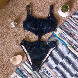 Navy, Abercrombie & Fitch knotted, cheeky 2-piece